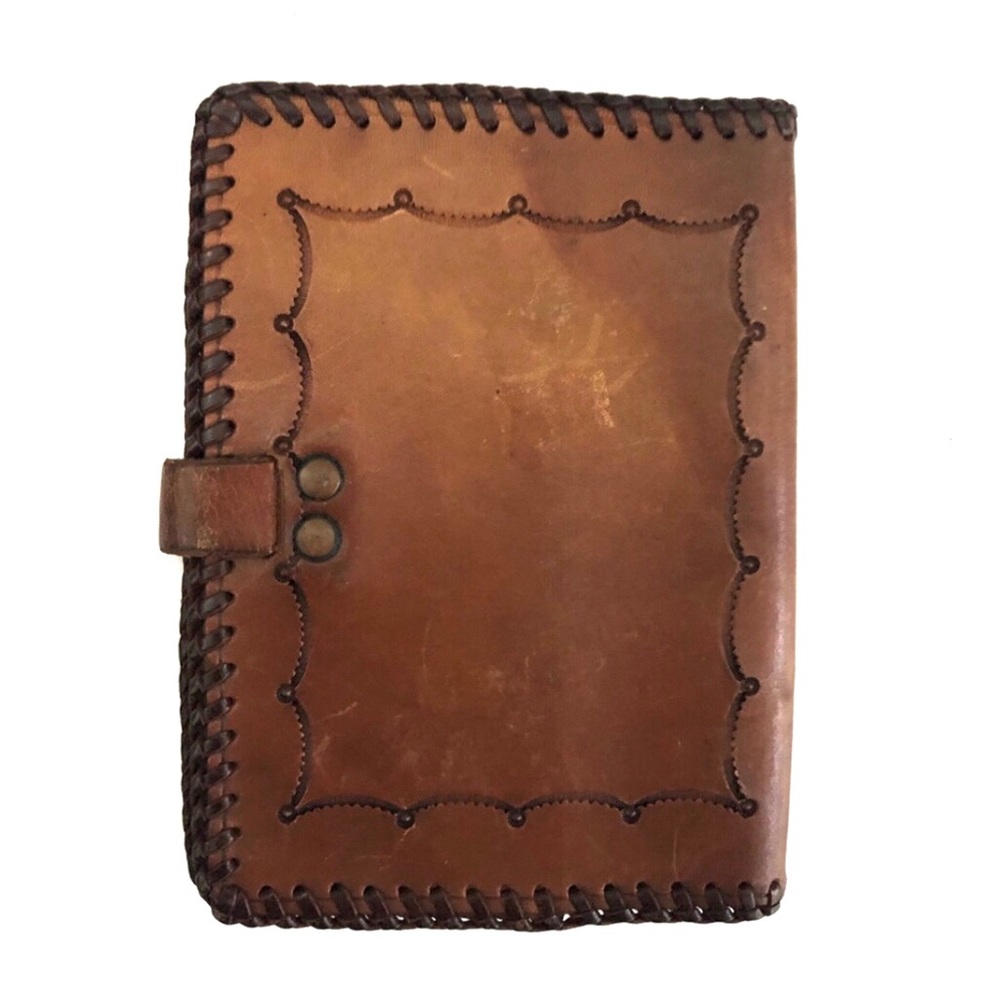 Rare Vintage Leather Golf Club Pouch 2 internal pockets Tooled Leather Patina - Picture 2 of 5